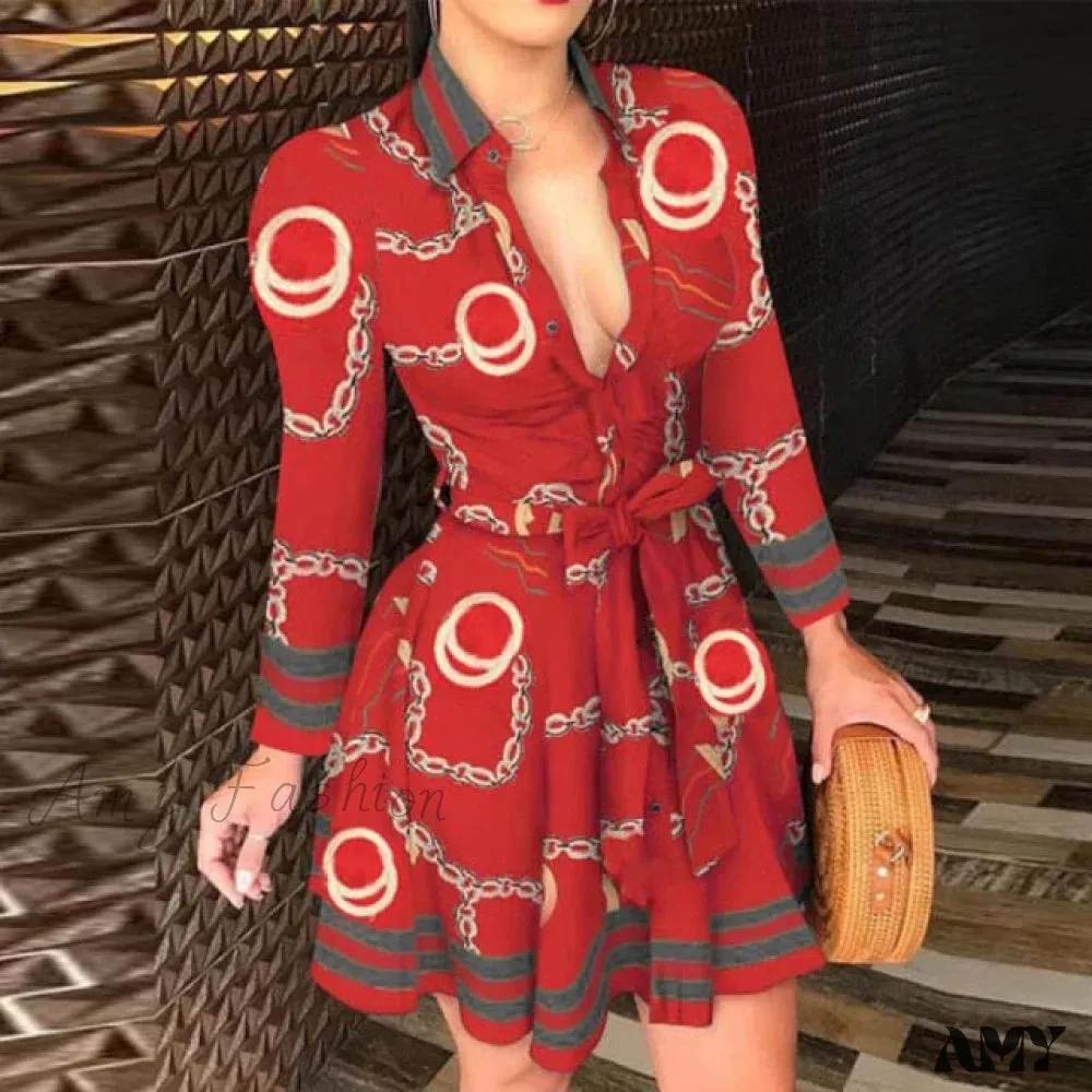 Amy Fashion - Elegant Turn-down Collar Long Sleeve Party Dresses