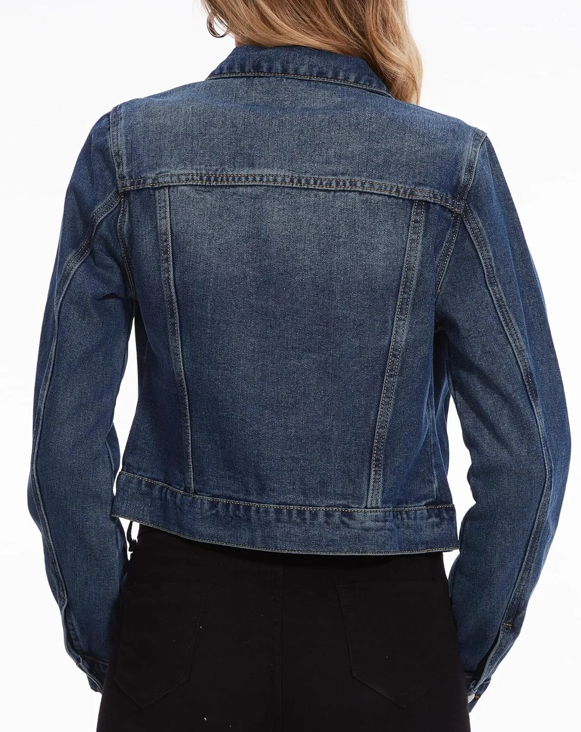 andy & natalie Women's Denim Jackets Cropped Long Sleeve Basic Button Down Crop Jean Shacket with Pockets