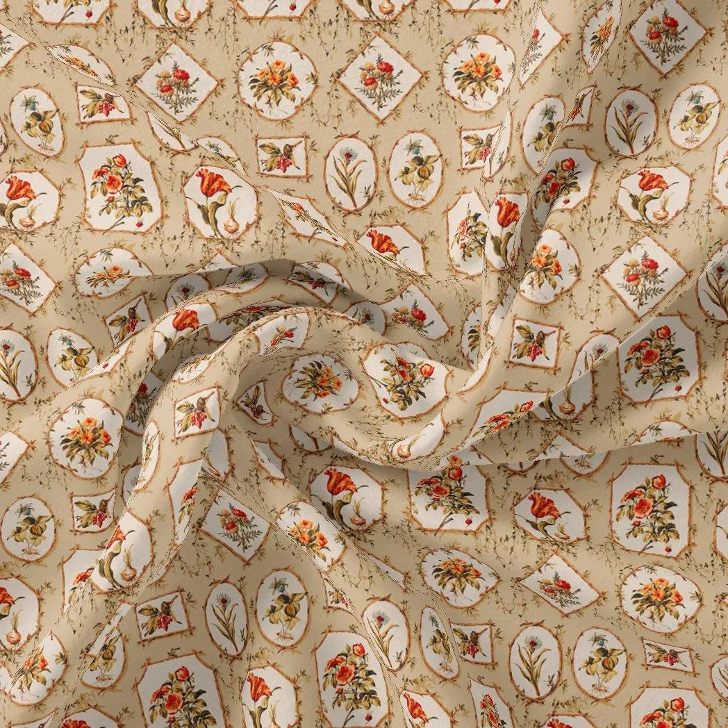 Attractive Floral Shape Valley Digital Printed Fabric - Tusser Silk
