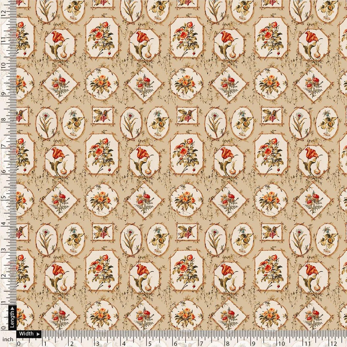 Attractive Floral Shape Valley Digital Printed Fabric - Tusser Silk
