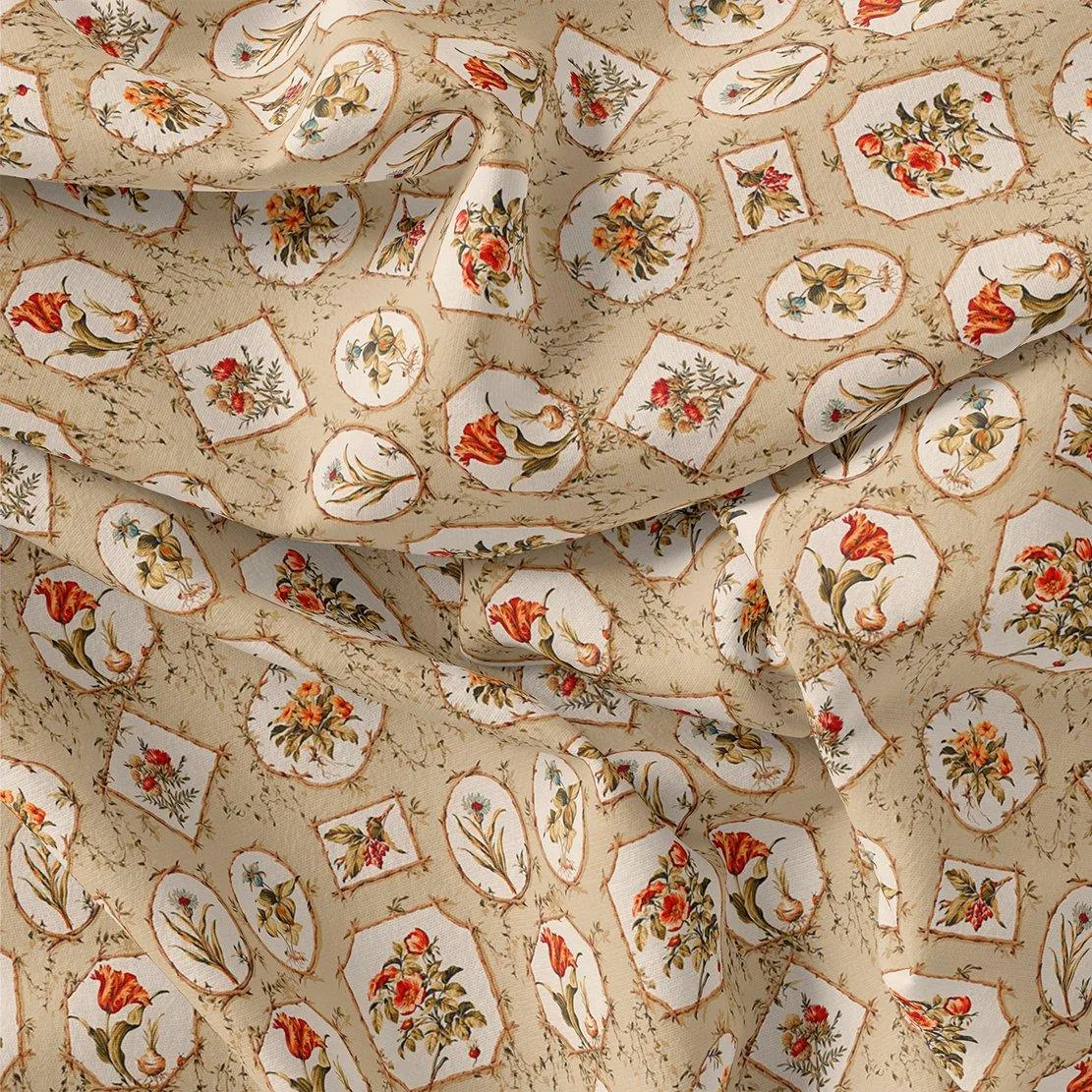 Attractive Floral Shape Valley Digital Printed Fabric - Tusser Silk