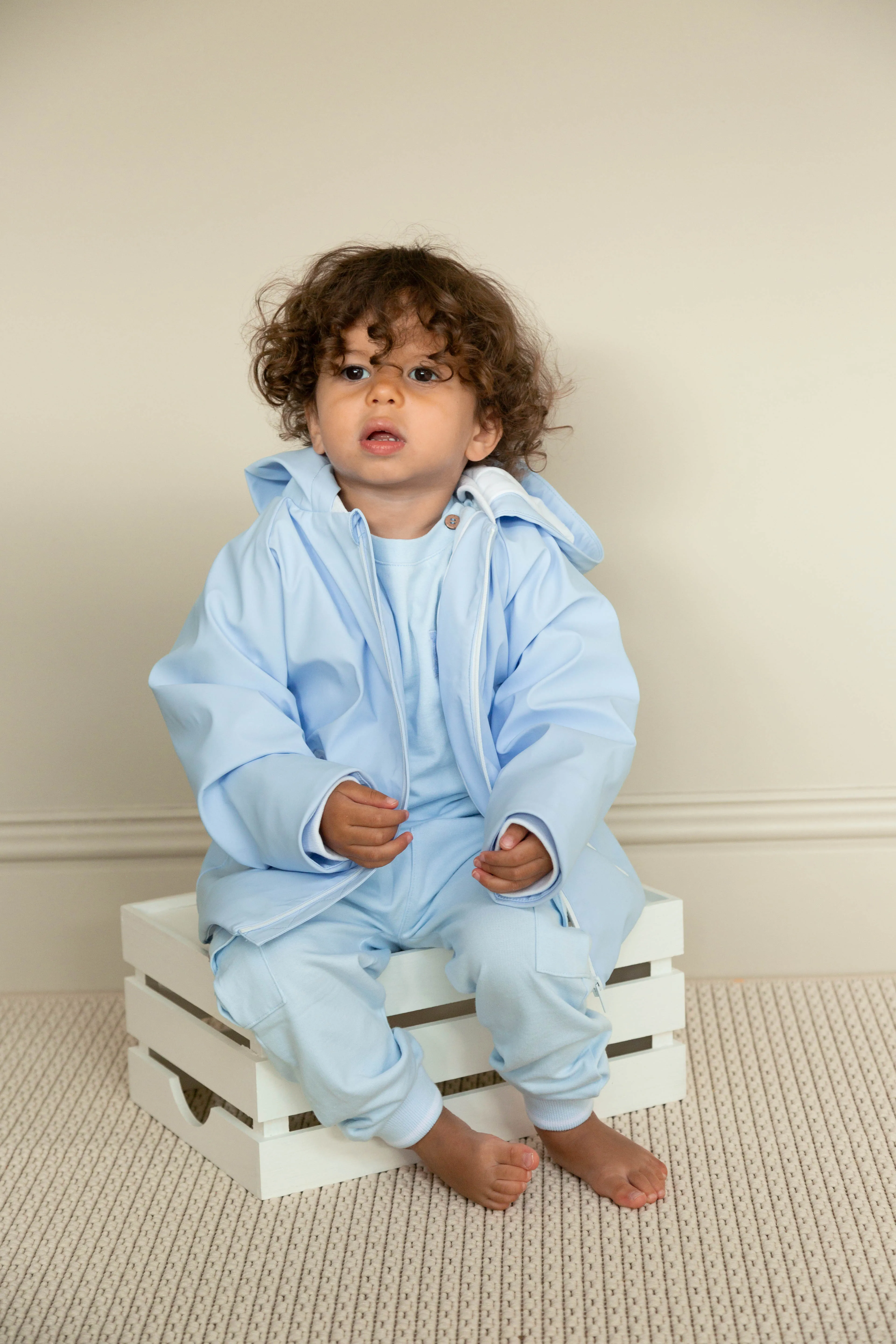 Boys Blue & White Lightweight Hooded Summer Coat