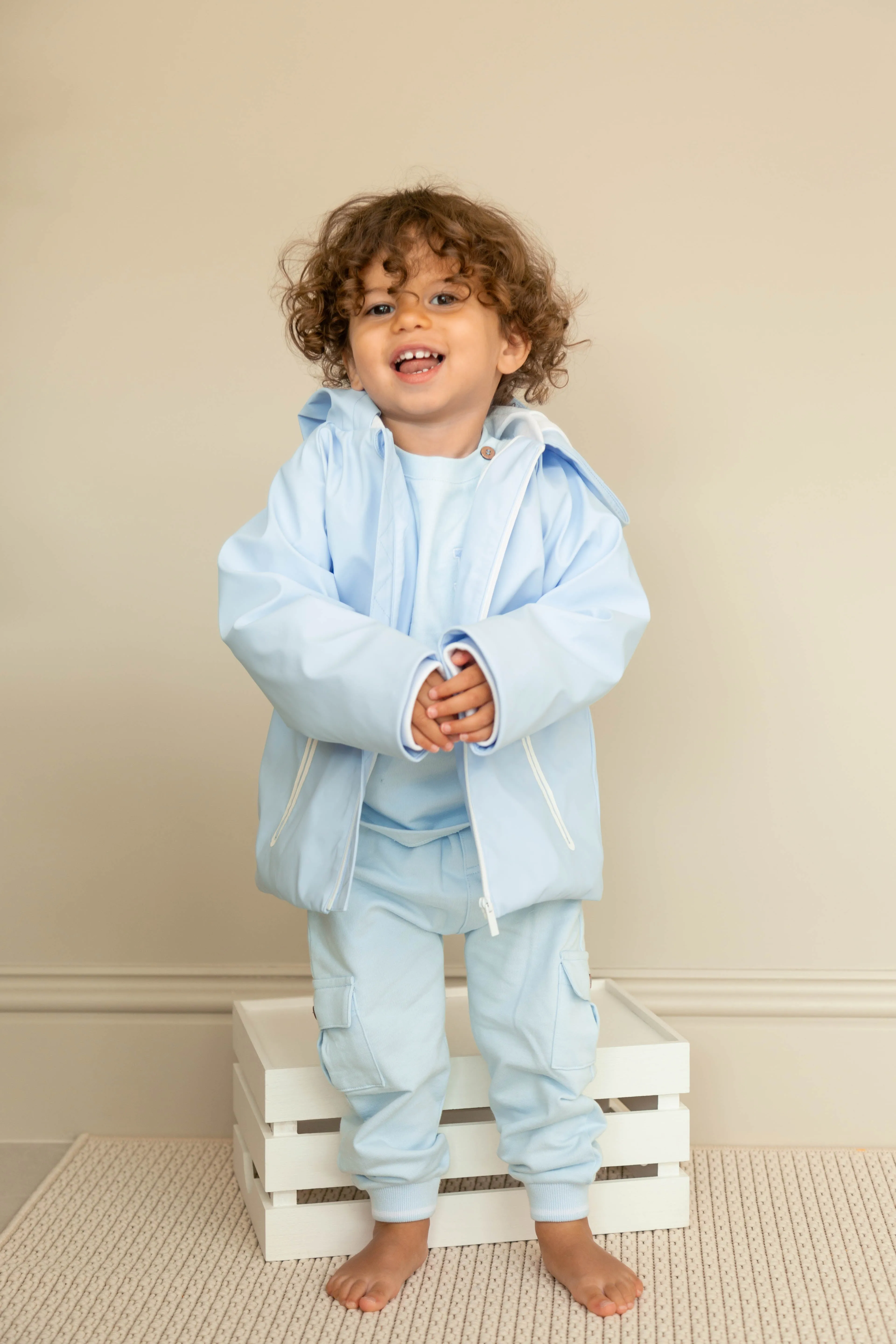 Boys Blue & White Lightweight Hooded Summer Coat