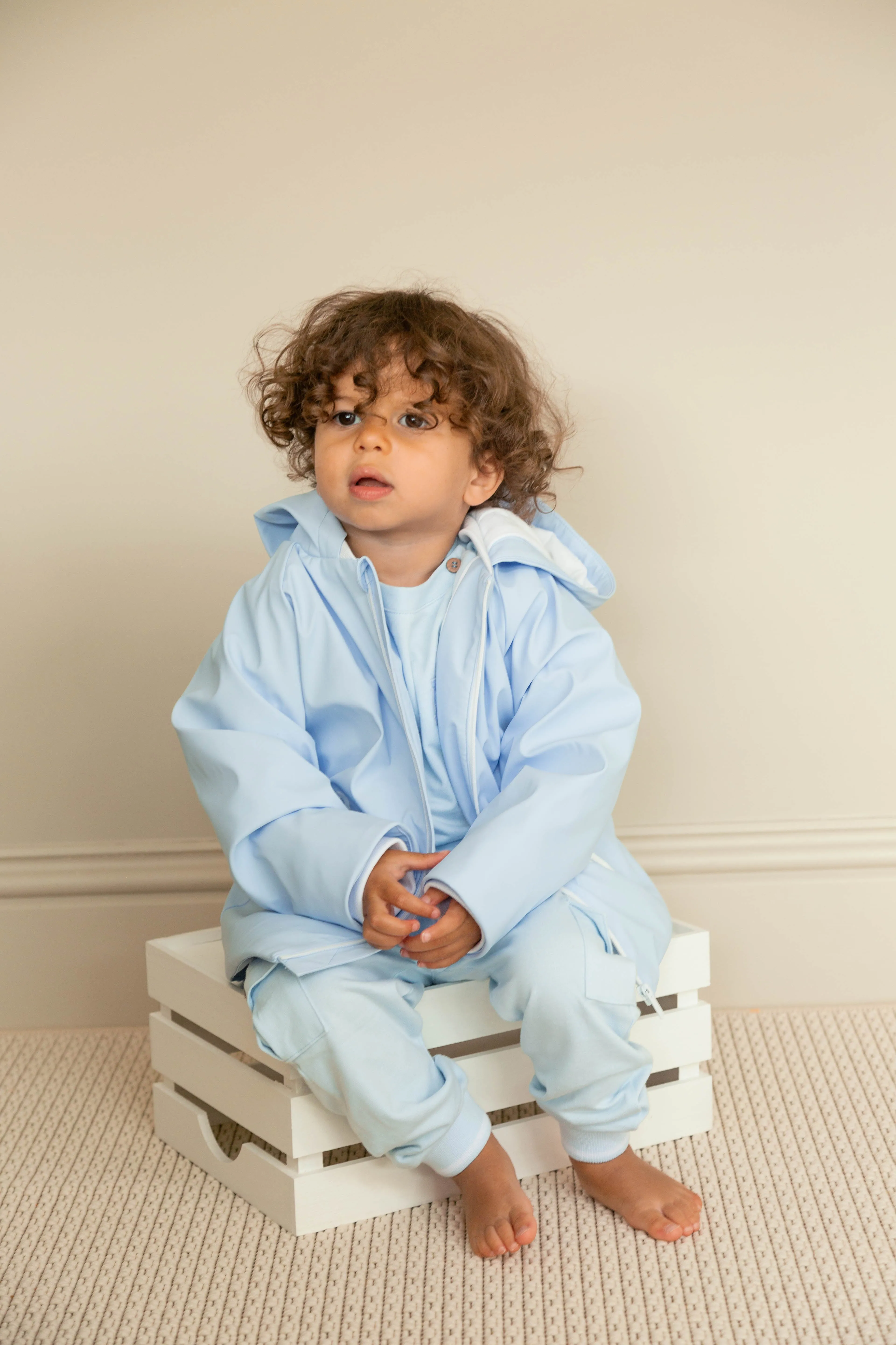 Boys Blue & White Lightweight Hooded Summer Coat