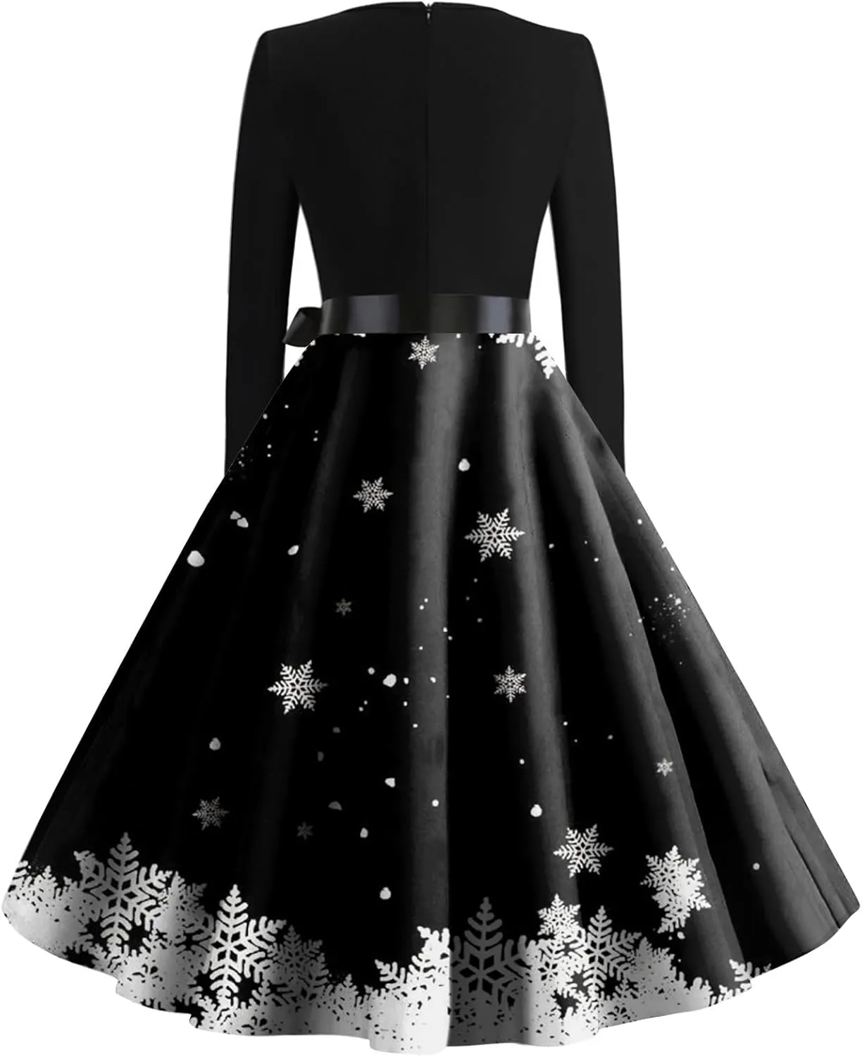 Christmas Dresses for Women Long Sleeve V Neck Aline Prom Hepburn Dress with Belt Cocktail Long Fit and Flare Dresses