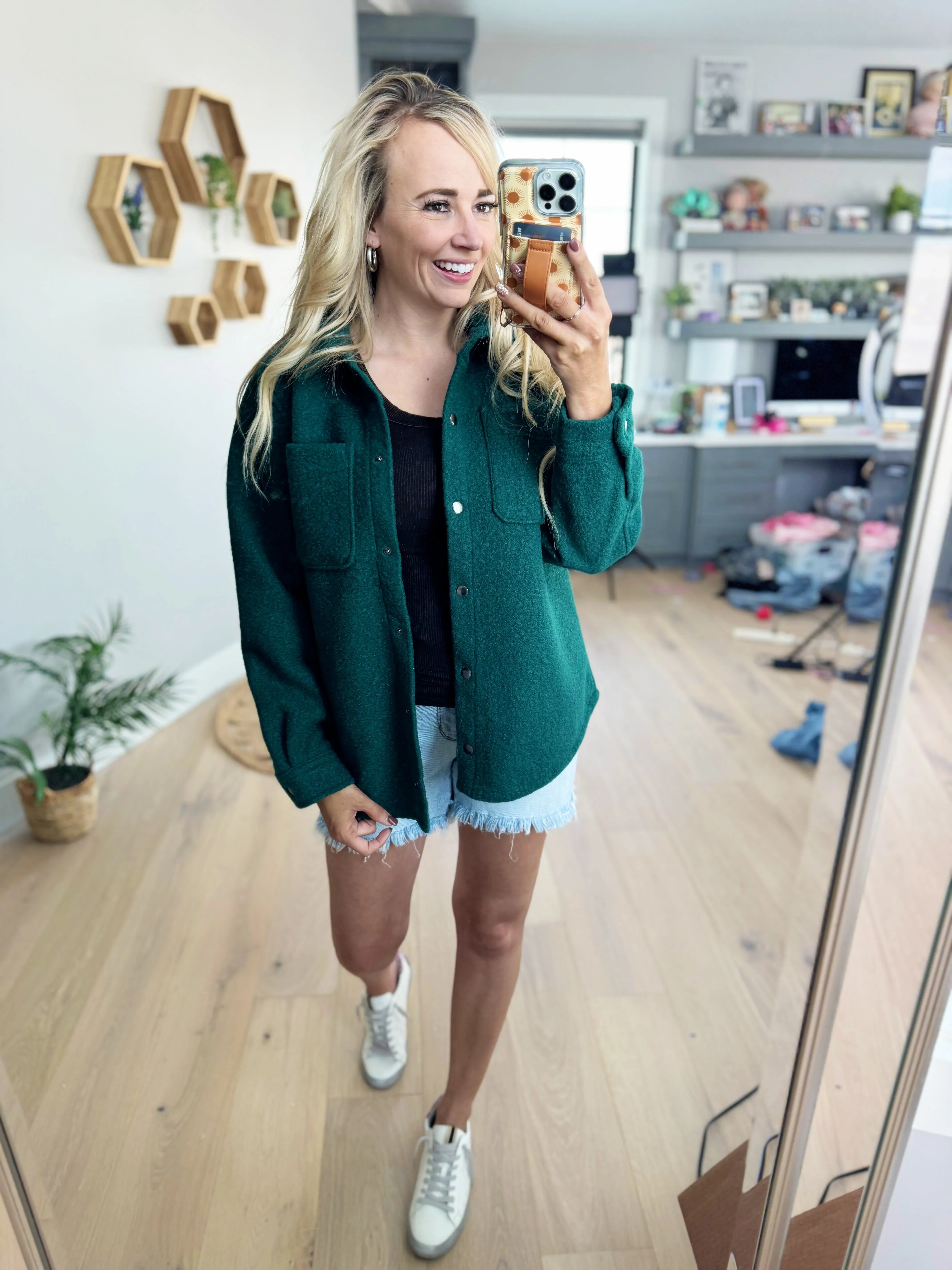 Constant Contact Wool Blend Button Down Jacket in Hunter Green