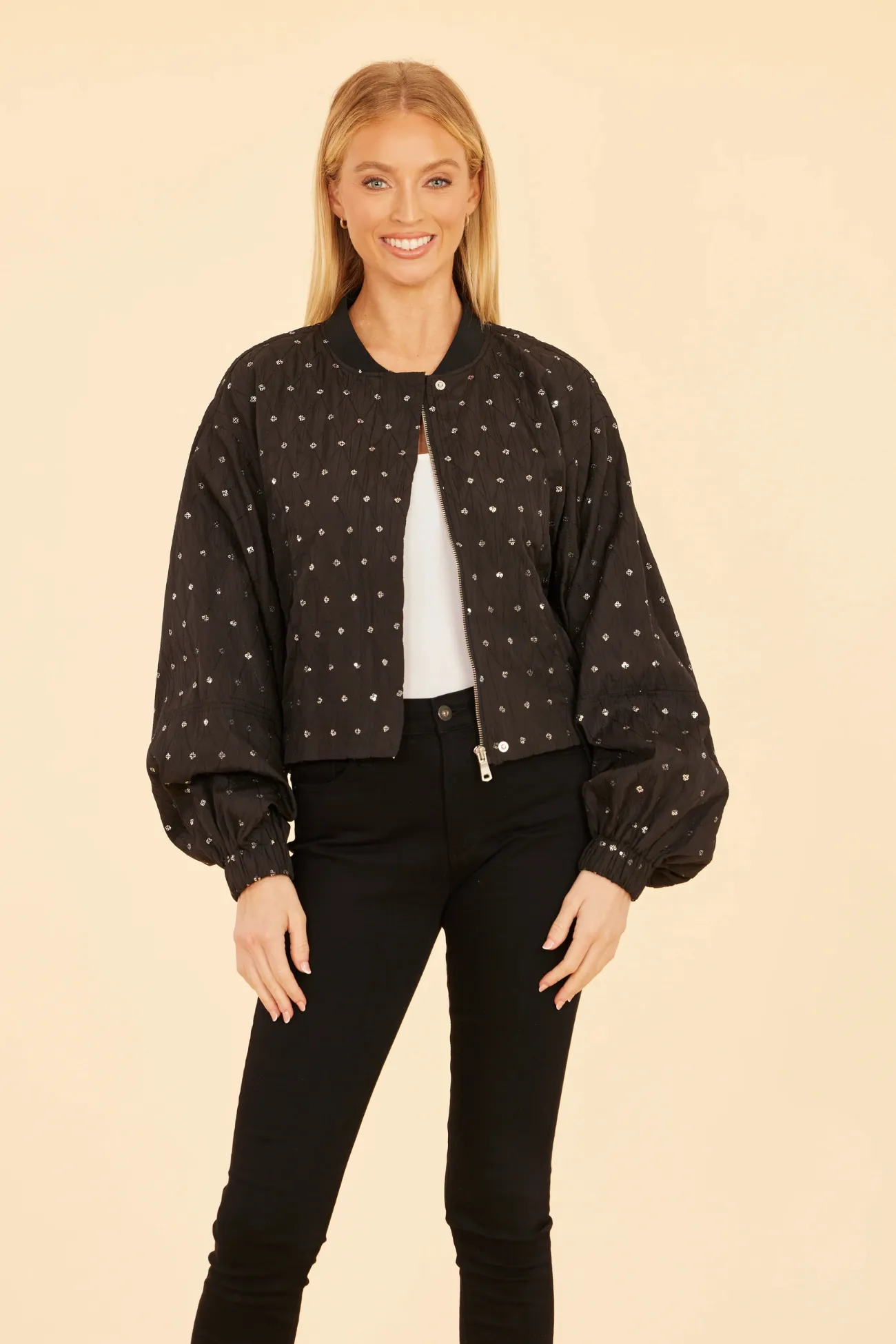 Dolce Cabo Black Embellished Balloon Sleeve Jacket