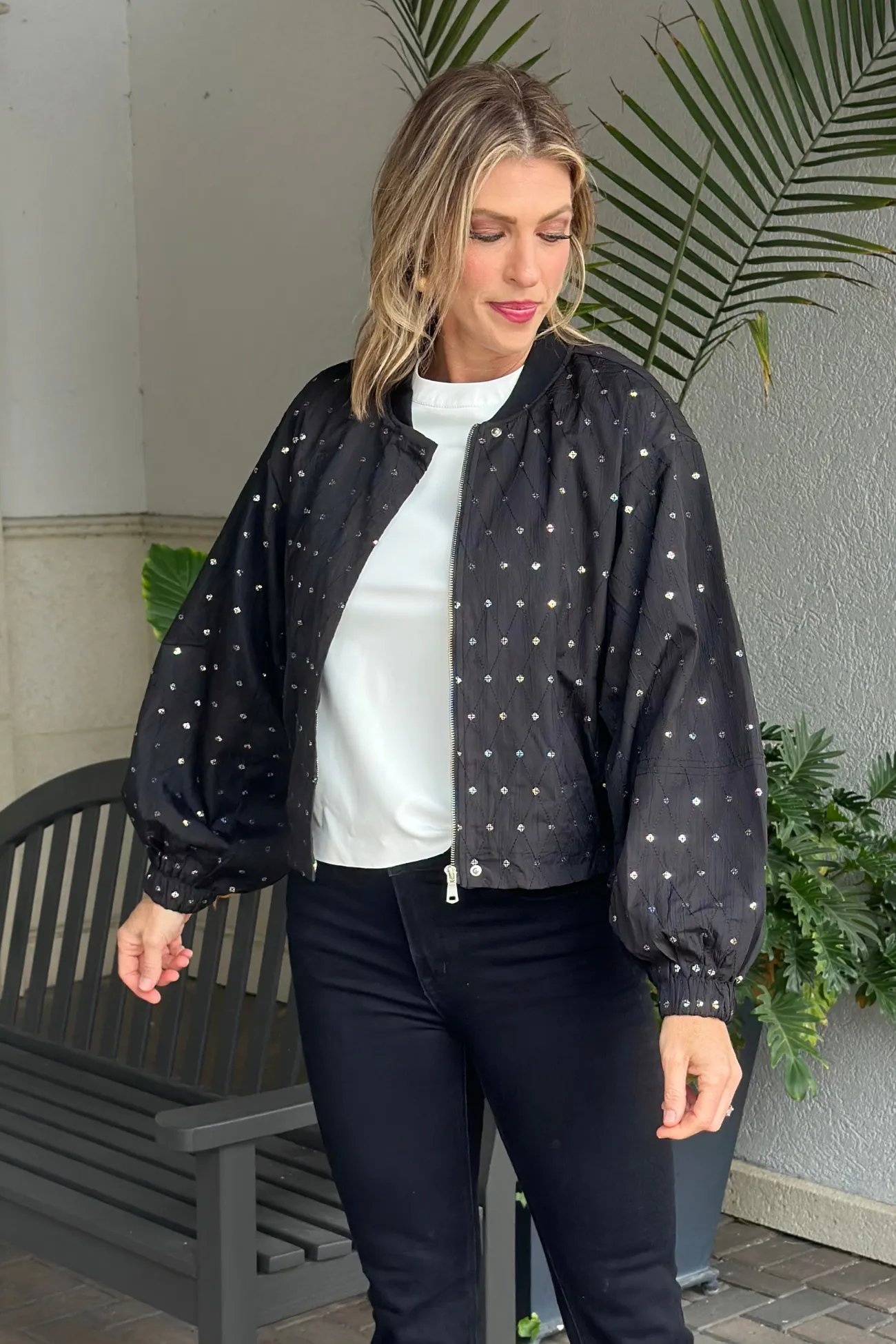 Dolce Cabo Black Embellished Balloon Sleeve Jacket