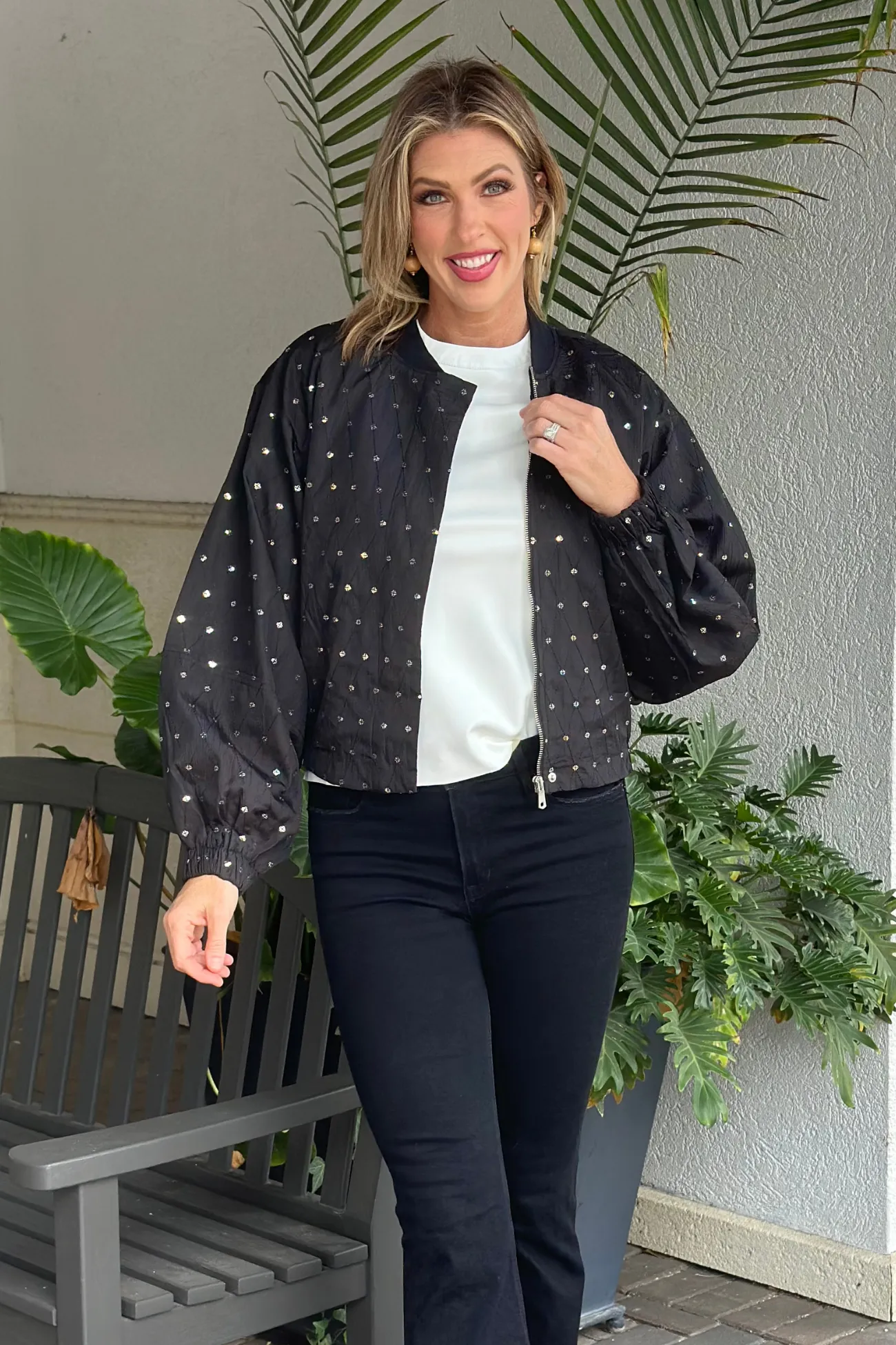 Dolce Cabo Black Embellished Balloon Sleeve Jacket