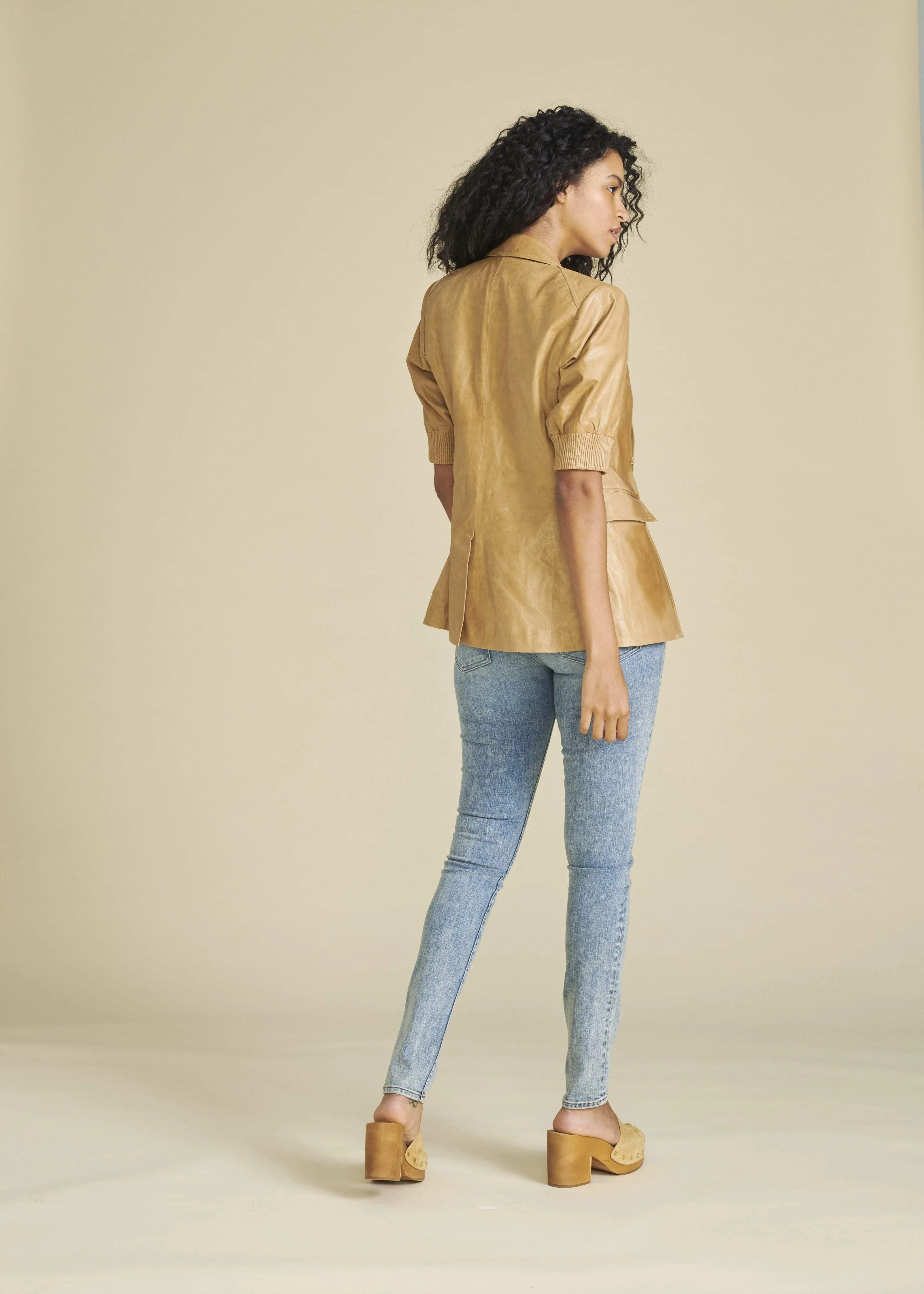 Edra Leather Dickey Jacket - Khaki