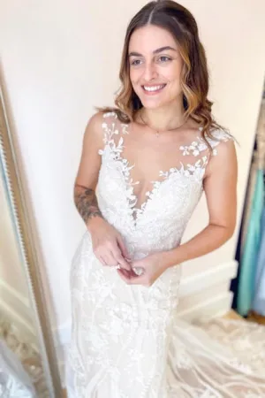 Elegant Cream Appliques Mermaid Wedding Dresses with Lace