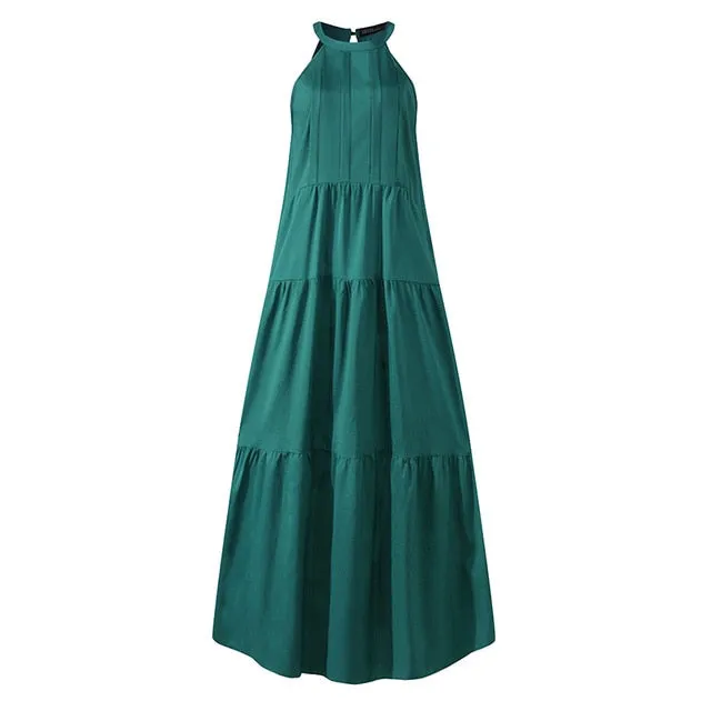 Elegant Halter Neck Maxi Ruffles Dress