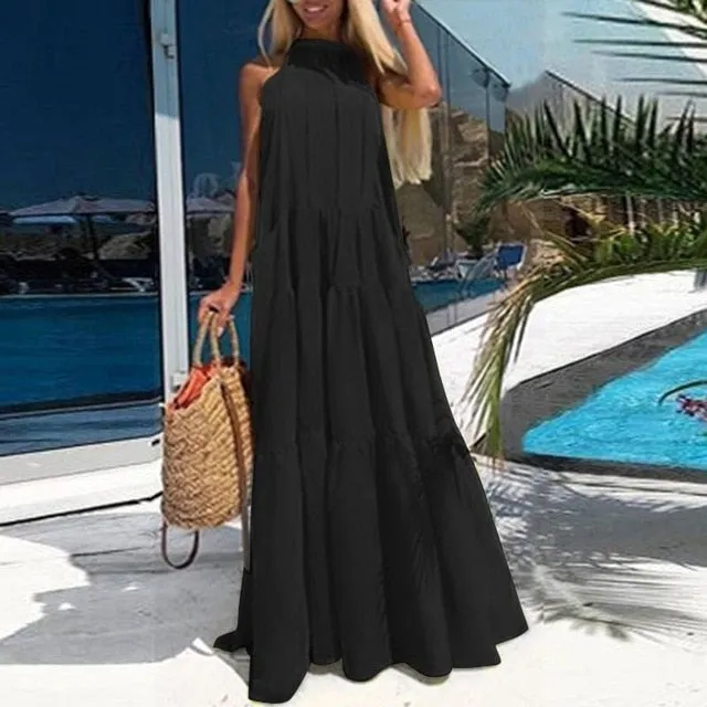 Elegant Halter Neck Maxi Ruffles Dress