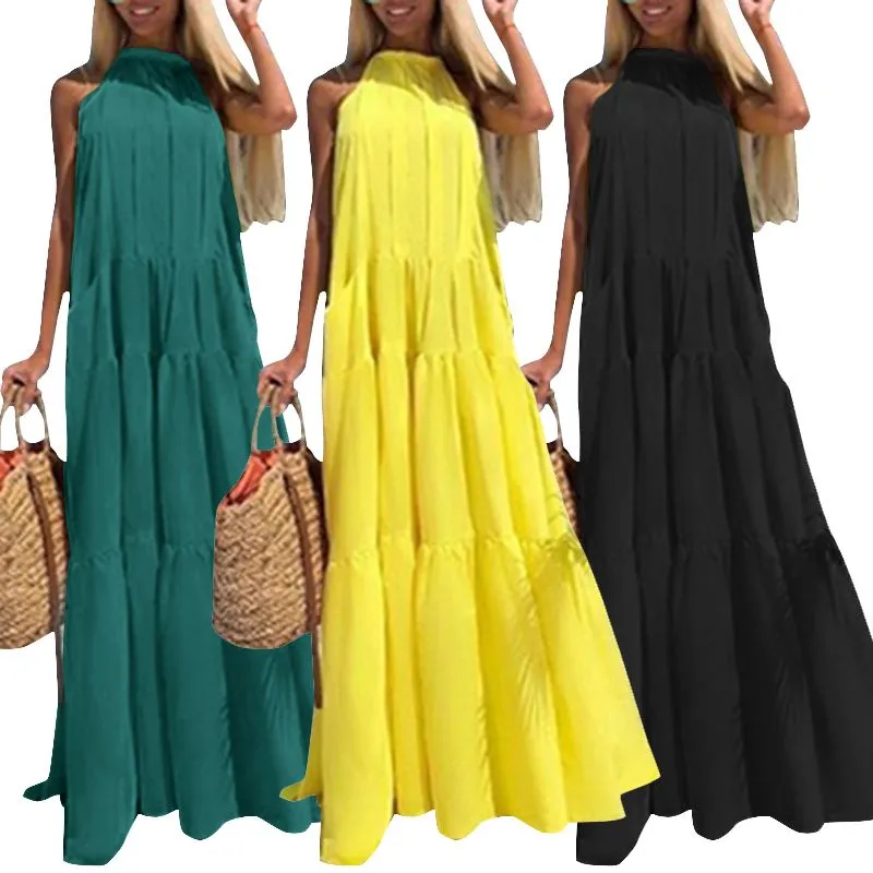 Elegant Halter Neck Maxi Ruffles Dress