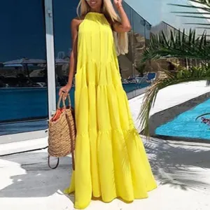 Elegant Halter Neck Maxi Ruffles Dress