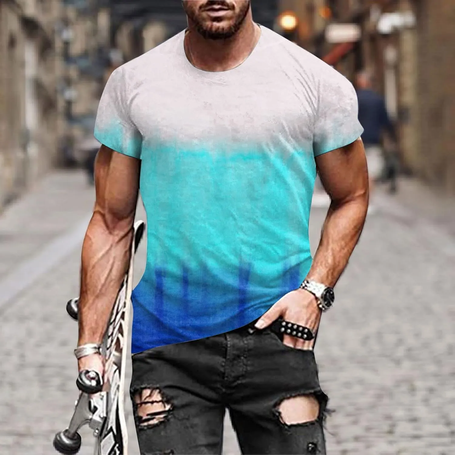 Graphic Tee Shirts for Men 2025 Fashion Short Sleeve Contrast Color Casual Shirt Loose Crewneck Beach Summer Tops