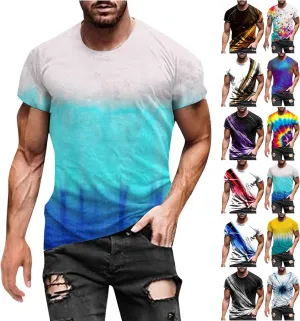 Graphic Tee Shirts for Men 2025 Fashion Short Sleeve Contrast Color Casual Shirt Loose Crewneck Beach Summer Tops