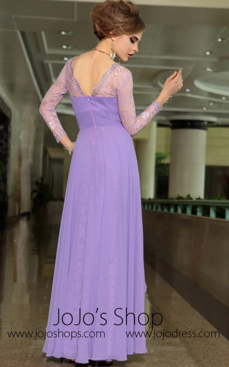 Grecian Purple Long Sleeves Formal V Neck Prom Evening Cocktail Dress DQ830879