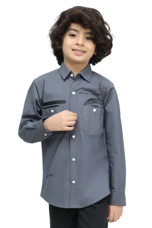 Grey Plain Printed Casual Shirt
