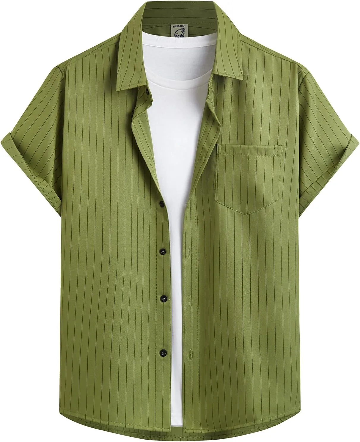 Hardaddy Men's Casual Striped Shirts Button Down Short Sleeve Blouse Summer Hawaiian Shirt