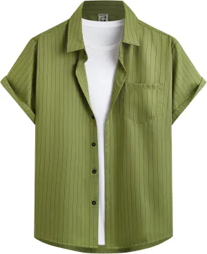 Hardaddy Men's Casual Striped Shirts Button Down Short Sleeve Blouse Summer Hawaiian Shirt