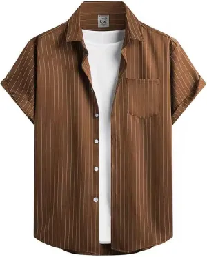 Hardaddy Men's Casual Striped Shirts Button Down Short Sleeve Blouse Summer Hawaiian Shirt