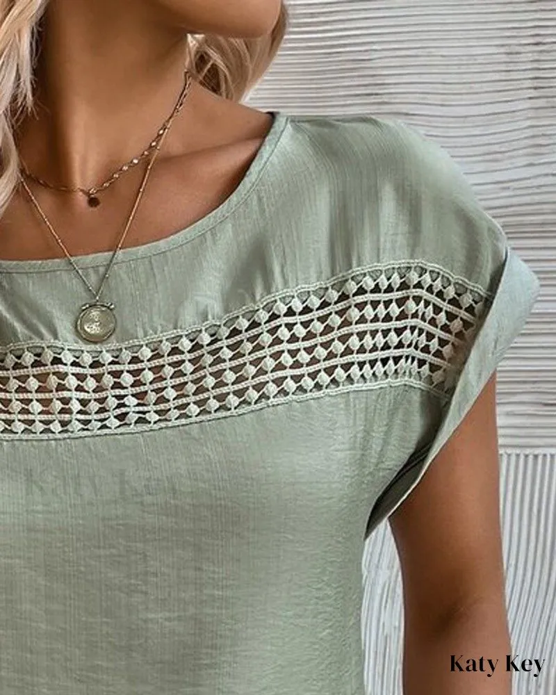 KatyKey - Chic Hollowed Cap Sleeve Blouse