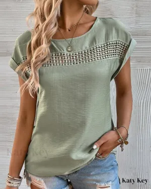 KatyKey - Chic Hollowed Cap Sleeve Blouse
