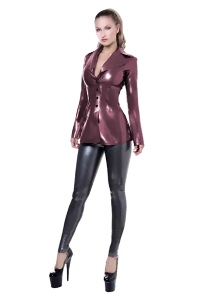 Latest Fashion Women Shiny PVC Suit Jacket with Button Details Fashion Buttons Shiny PVC Suit Jacket for Women  Sexy Faux Leather Coat Dress