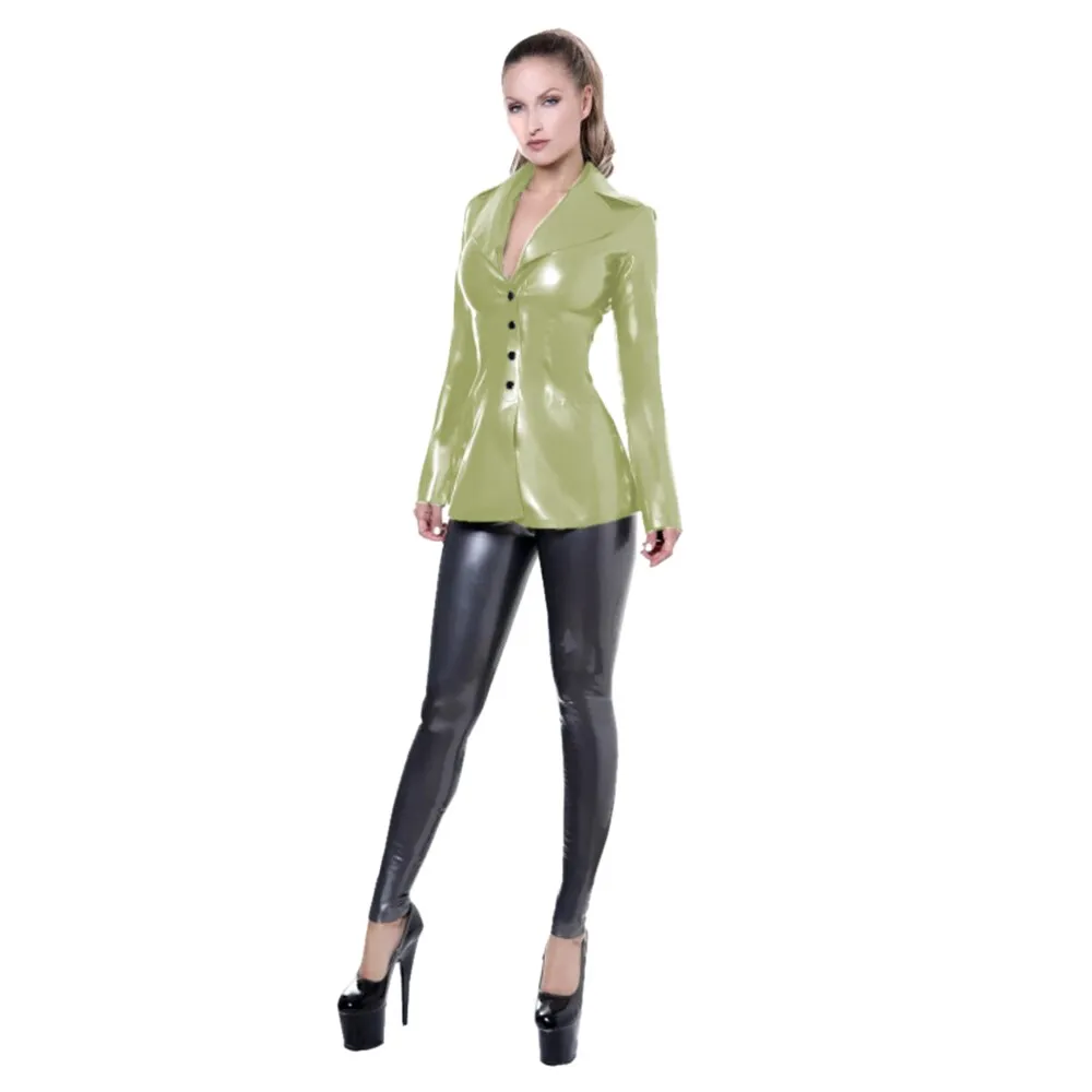 Latest Fashion Women Shiny PVC Suit Jacket with Button Details Fashion Buttons Shiny PVC Suit Jacket for Women  Sexy Faux Leather Coat Dress