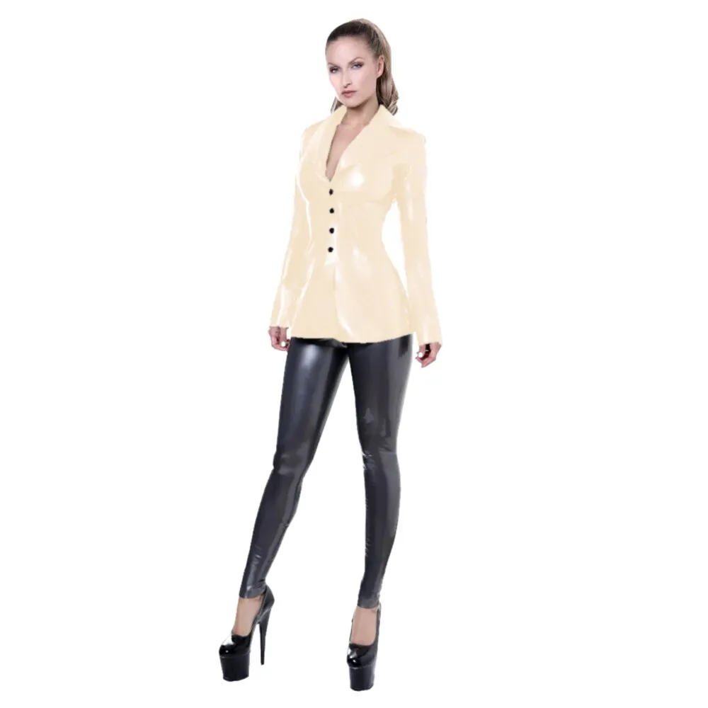 Latest Fashion Women Shiny PVC Suit Jacket with Button Details Fashion Buttons Shiny PVC Suit Jacket for Women  Sexy Faux Leather Coat Dress
