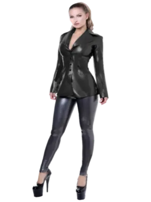 Latest Fashion Women Shiny PVC Suit Jacket with Button Details Fashion Buttons Shiny PVC Suit Jacket for Women  Sexy Faux Leather Coat Dress