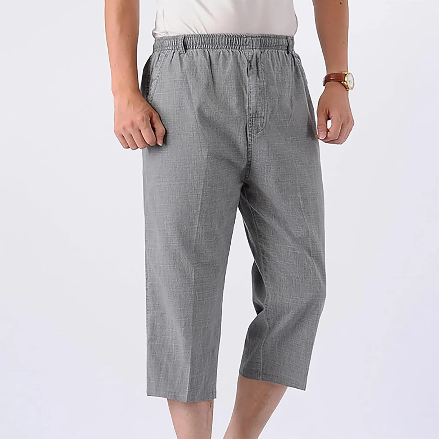 Linen Pants Mens Casual Pants Relaxed-Fit Beach Pants Summer Yoga Pants Drawstring Elastic Waist Pants