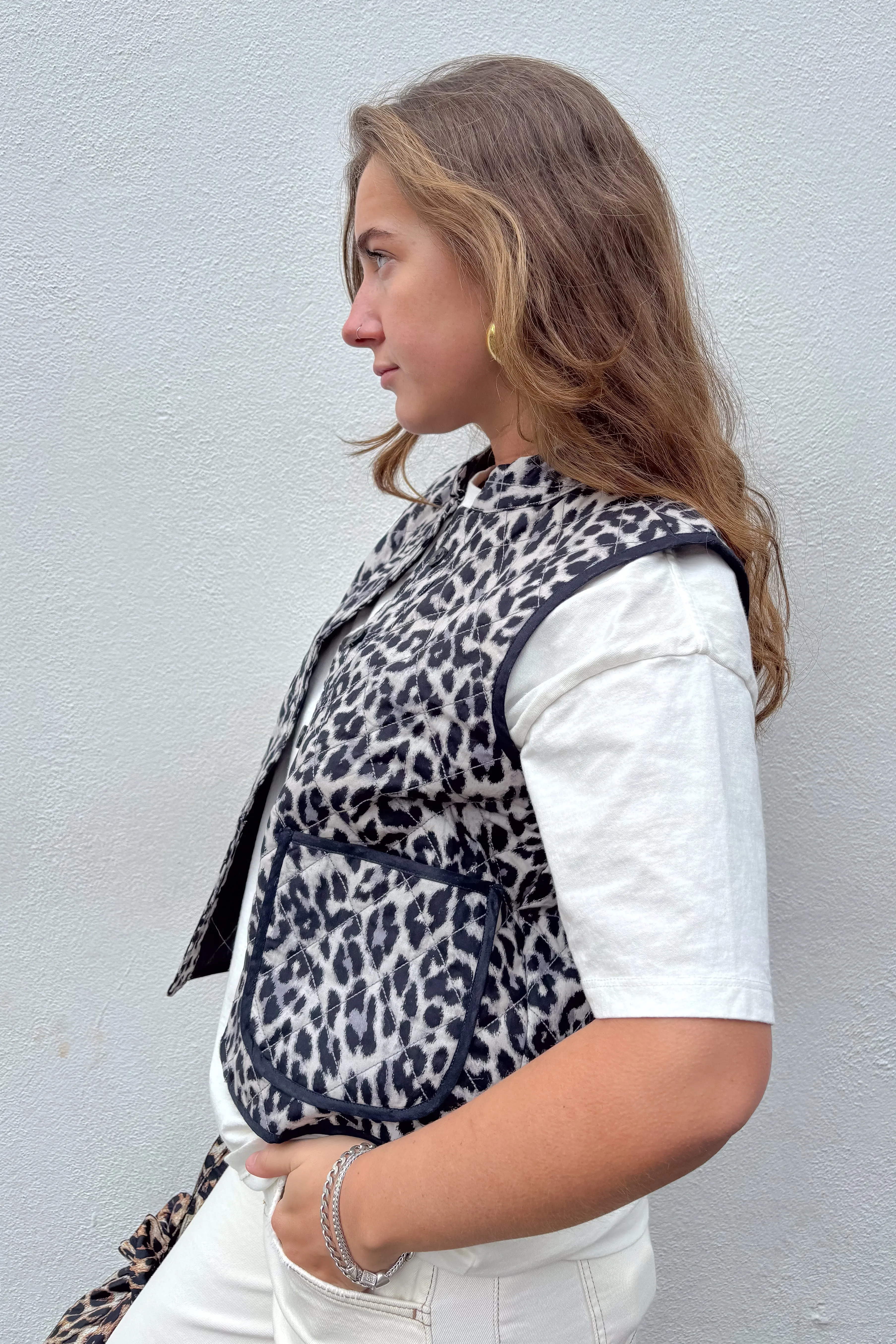 Lolly's Laundry Cairo Grey Leopard Print Quilted Vest