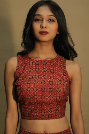 Mastaani | Reversible Blouse | Noir with Red Trellis & Stripes Ajrakh
