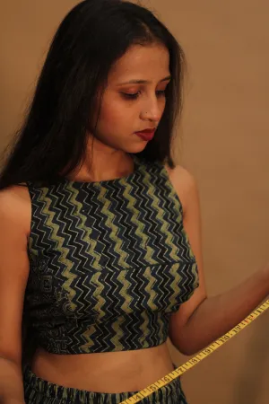 Mastaani |Reversible Blouse | Noir with Sea Green Chevron & Universe