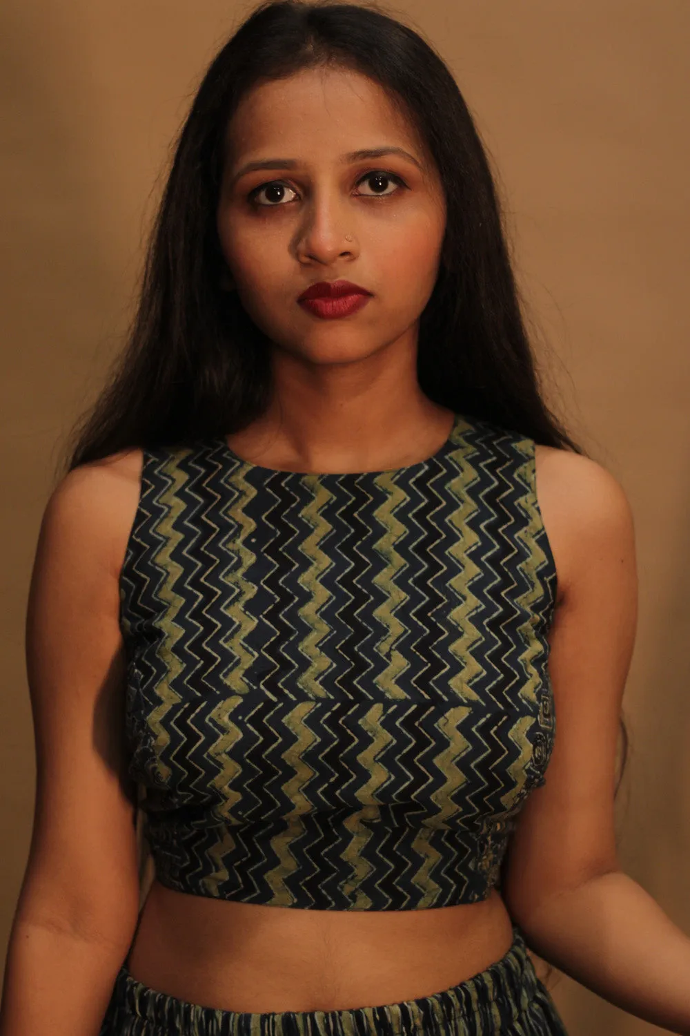 Mastaani |Reversible Blouse | Noir with Sea Green Chevron & Universe