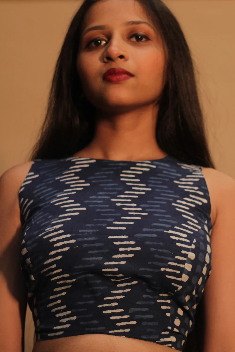 Mastaani | Reversible Blouse | Yellow with Indigo ZigZag