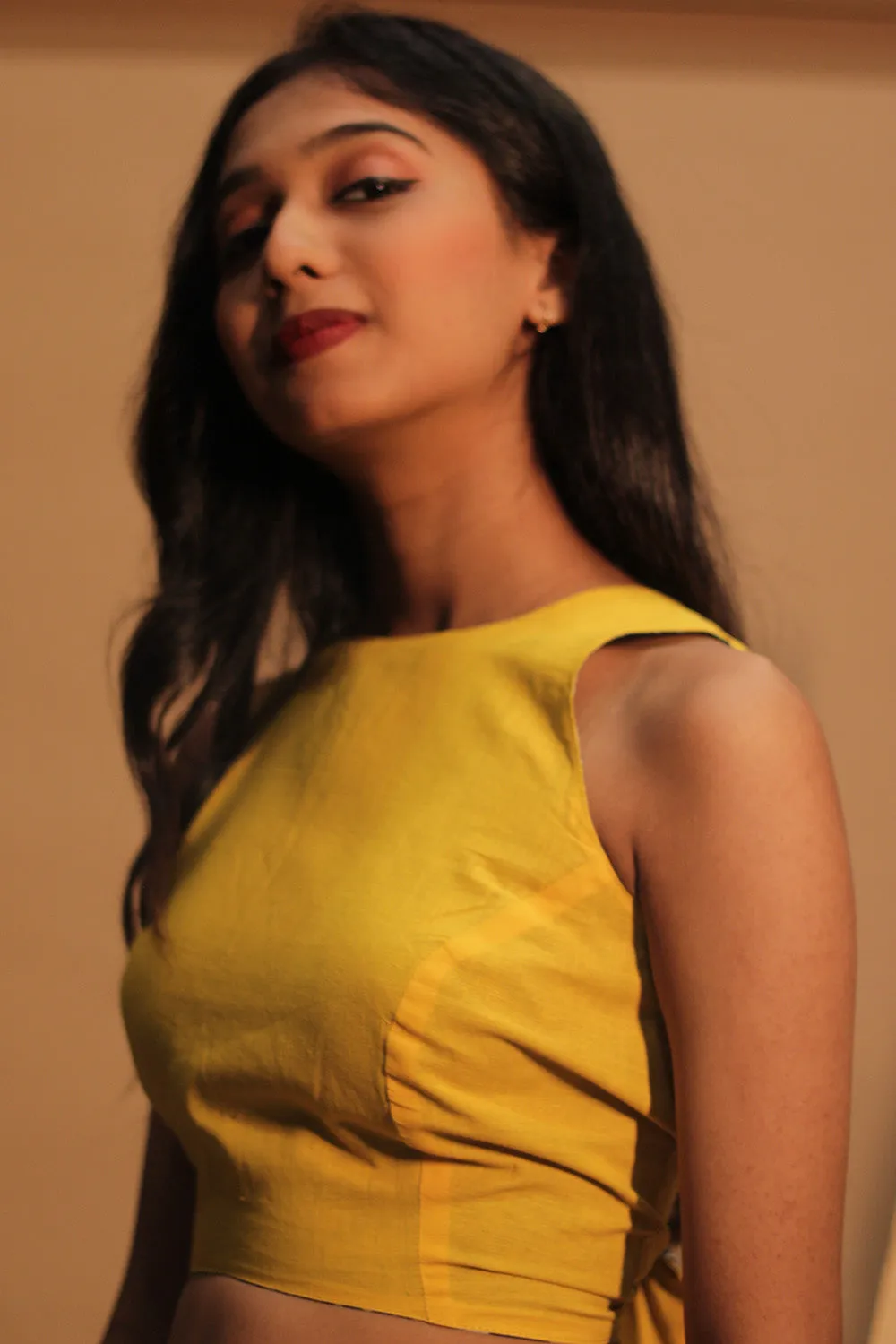 Mastaani | Reversible Blouse | Yellow with Indigo ZigZag