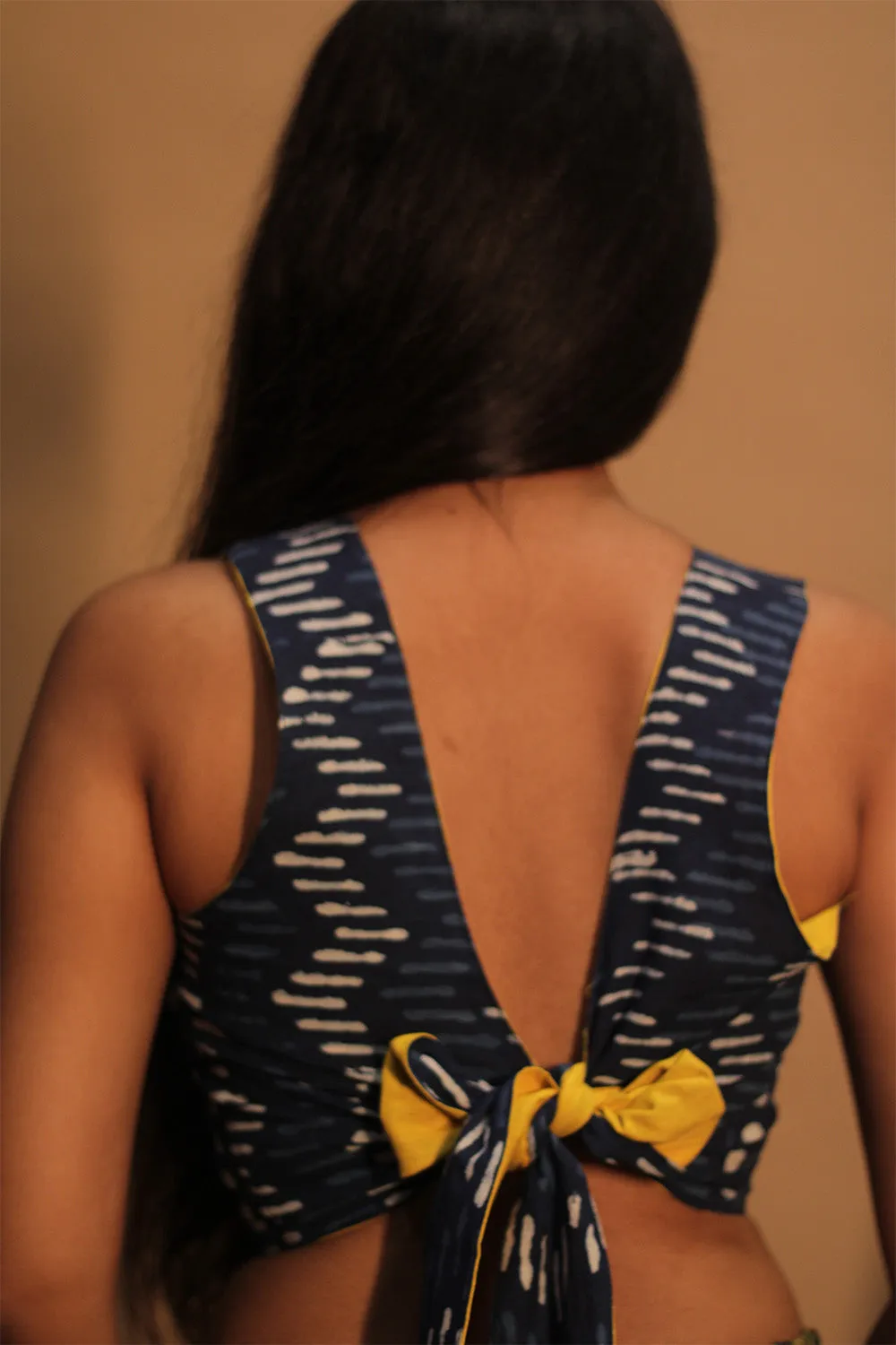 Mastaani | Reversible Blouse | Yellow with Indigo ZigZag