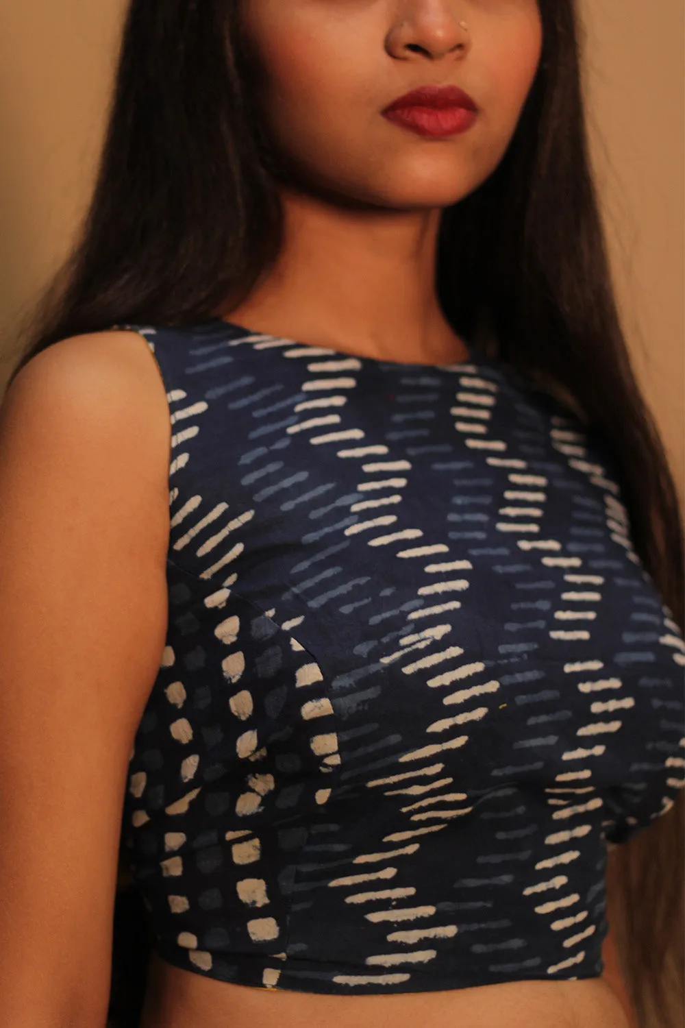 Mastaani | Reversible Blouse | Yellow with Indigo ZigZag