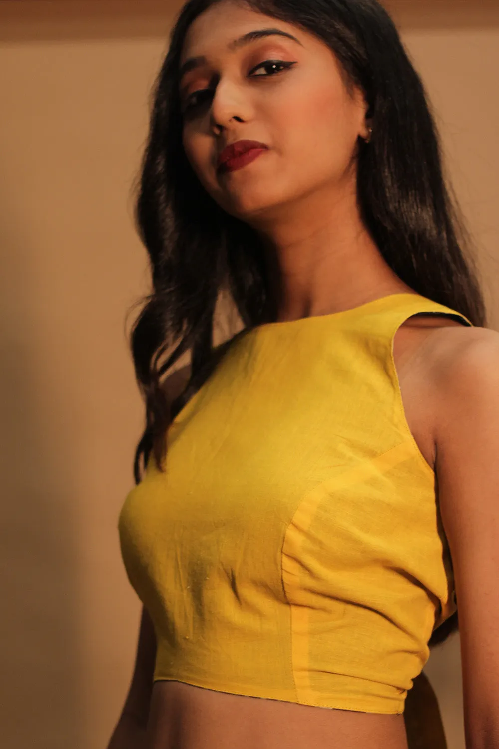Mastaani | Reversible Blouse | Yellow with Indigo ZigZag