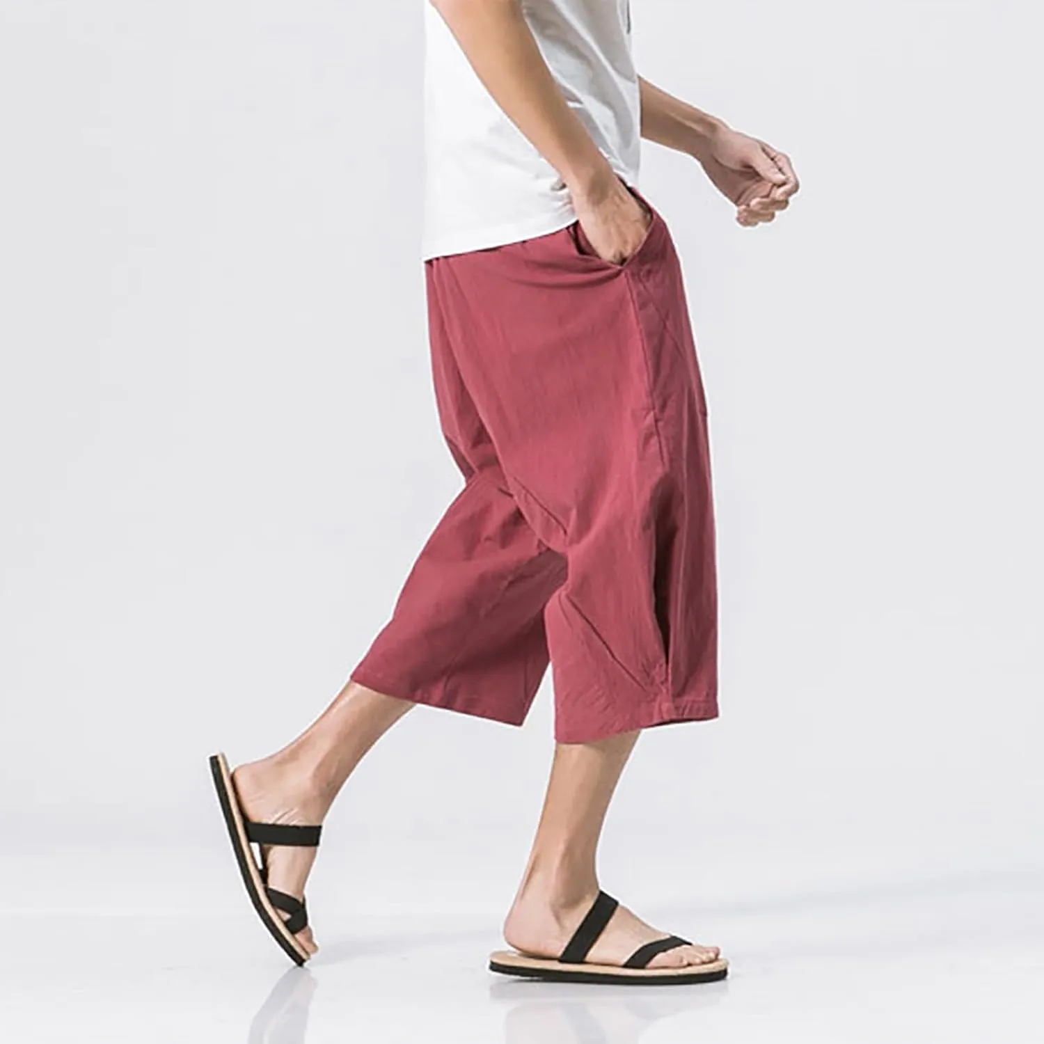 Mens Casual Pants Linen Pants Drawstring Beach Pants Relaxed-Fit Yoga Pants Summer Elastic Waist Pants