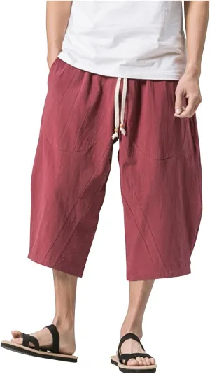 Mens Casual Pants Linen Pants Drawstring Beach Pants Relaxed-Fit Yoga Pants Summer Elastic Waist Pants