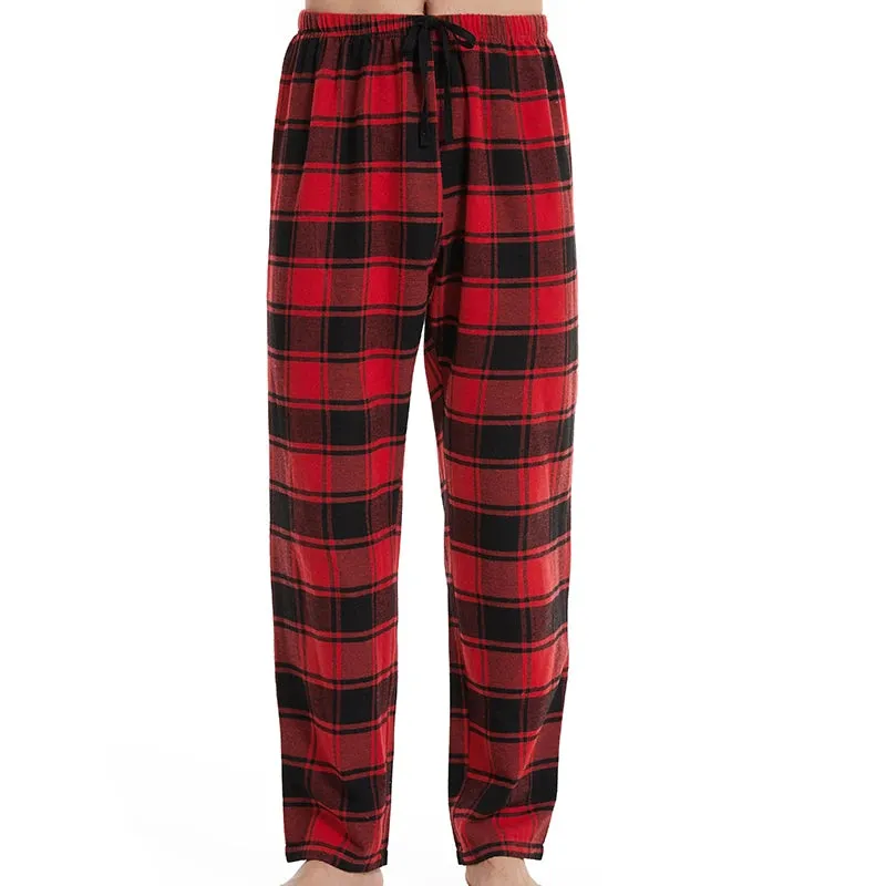 Men's Checked Red Tartan Soft Comfortable Elastic Waistband Pajama Pants - Checkered Sleepwear