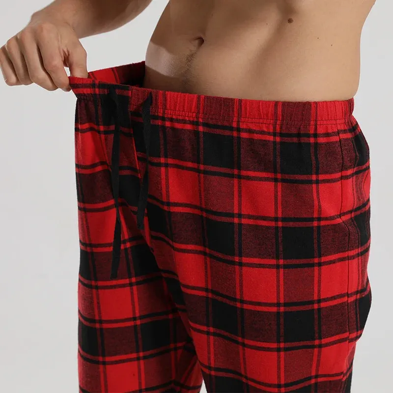 Men's Checked Red Tartan Soft Comfortable Elastic Waistband Pajama Pants - Checkered Sleepwear