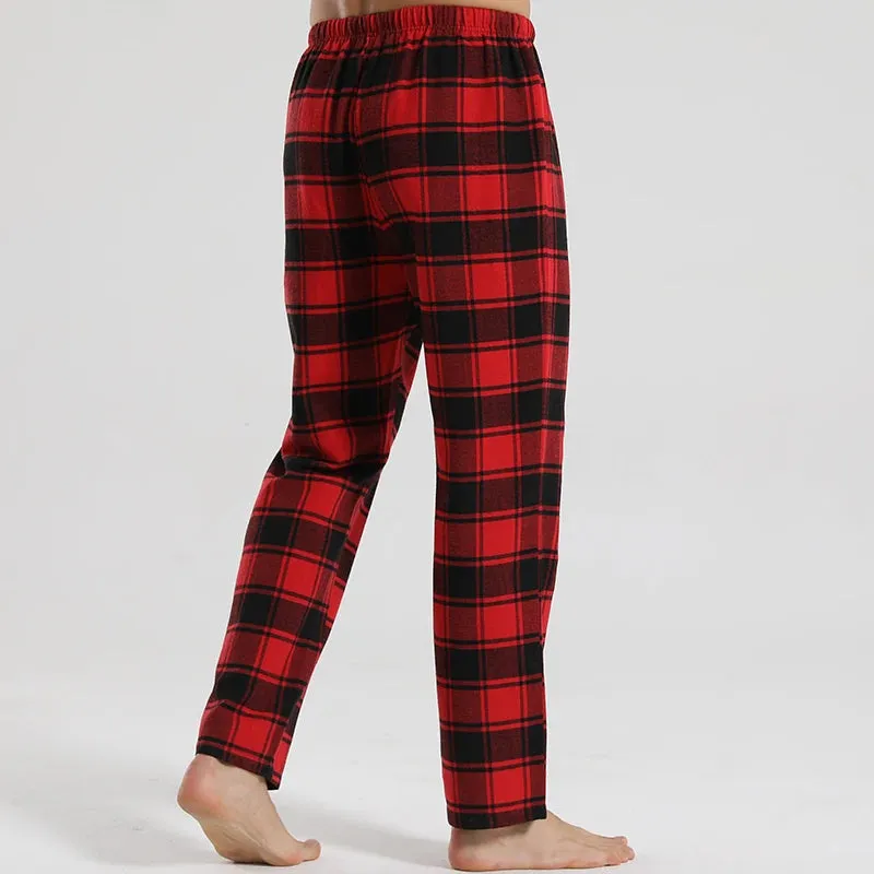 Men's Checked Red Tartan Soft Comfortable Elastic Waistband Pajama Pants - Checkered Sleepwear