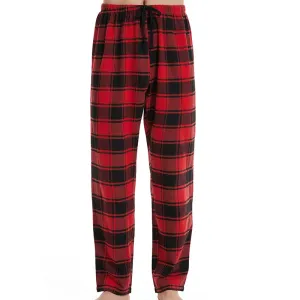 Men's Checked Red Tartan Soft Comfortable Elastic Waistband Pajama Pants - Checkered Sleepwear