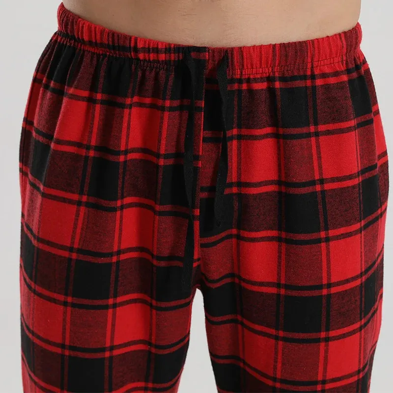 Men's Checked Red Tartan Soft Comfortable Elastic Waistband Pajama Pants - Checkered Sleepwear
