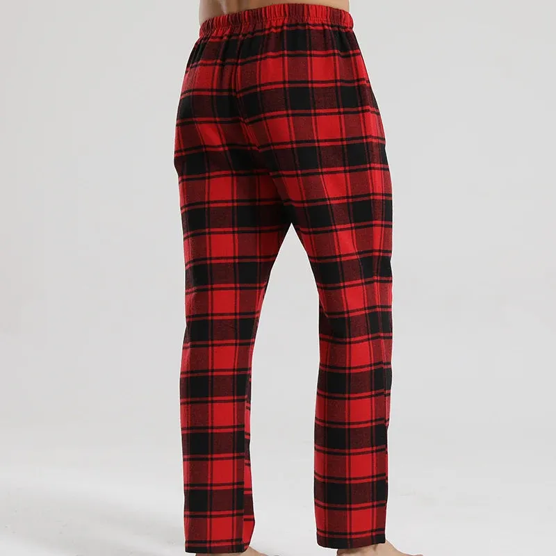 Men's Checked Red Tartan Soft Comfortable Elastic Waistband Pajama Pants - Checkered Sleepwear